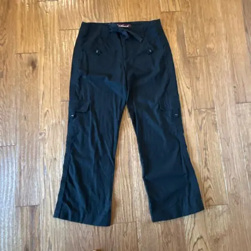 Gloria Vanderbilt black linen blend tie waist crop utility pant 6p