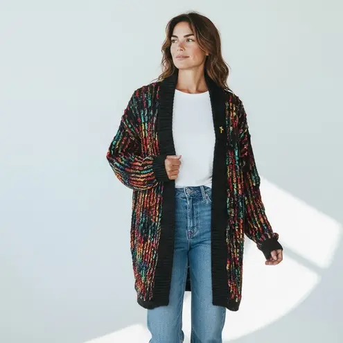 VTG Cervelle Boucle Popcorn Knit Cardigan | 80s 90s Coogi Style Abstract M Black Size M