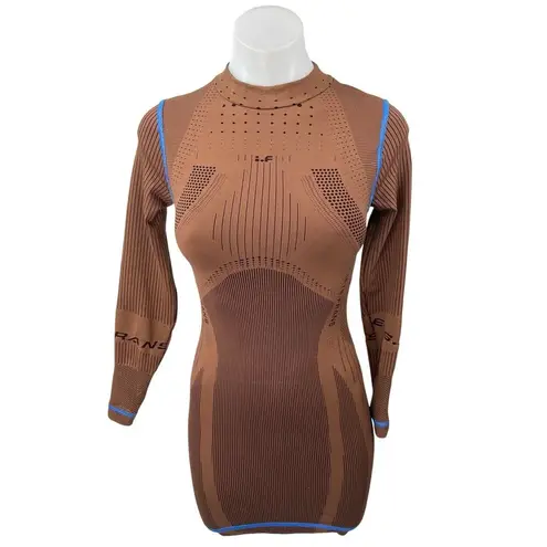 UO iets Frans Brown Seamless Long Sleeve Ribbed Striped Bodycon Sweater Dress XS