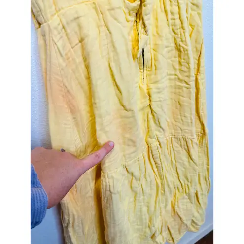 LOVE WHIT Yellow 100% Cotton Tie Back Crewneck Short Sleeve Flowy Midi Dress S