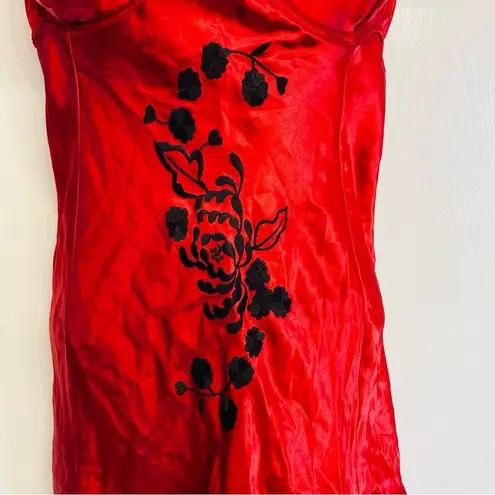 Fredrick’s Of Hollywood Teddy Slip Satin Lace Silky Lingerie Gown Size 38 Red Pink Size L