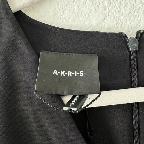 Akris 100% Mulberry Silk Sheer Long Sleeve Layered Midi Dress Black Size 10