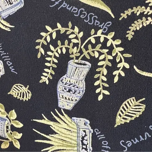 TT Mar Vintage Midi Dress Whimsical Botanical Print Rayon 90s Grunge Grannycore Black Size M