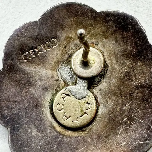 Vintage Alpaca Mexico Sterling Silver 925 MR Abalone Flower Earrings ✨