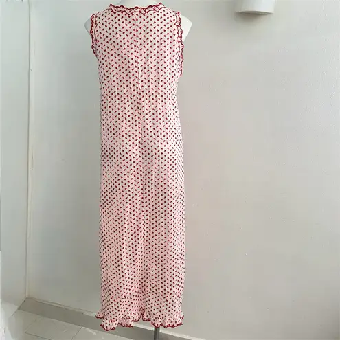Vintage 1960s Barbizon Seraphim Batiste Red & White Floral Long Nightgown Medium
