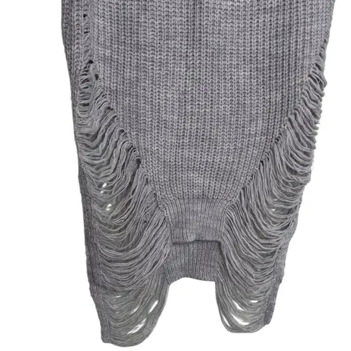 Women's Distressed Loose Relaxed Knit Chunky Oversized Frayed Sweater Tunic Purple Size M