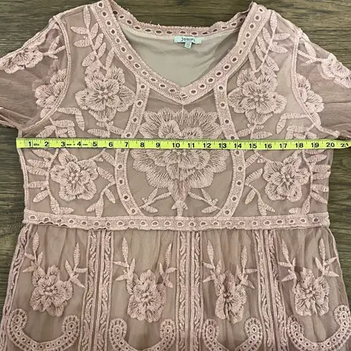 JODIFL Boho Hippie Blush Pink Dress Embroidered Sheer Mesh Over Lining Size M/L