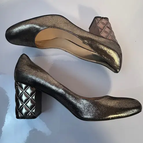 Karl Lagerfeld Paris Metallic Quilted Block Heel Pumps Bronze Gold Size 11