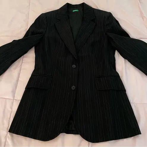 United Colors Of Benetton Made in Italy of Benetton black striped wool blend jacket blazer size 42 or US 6