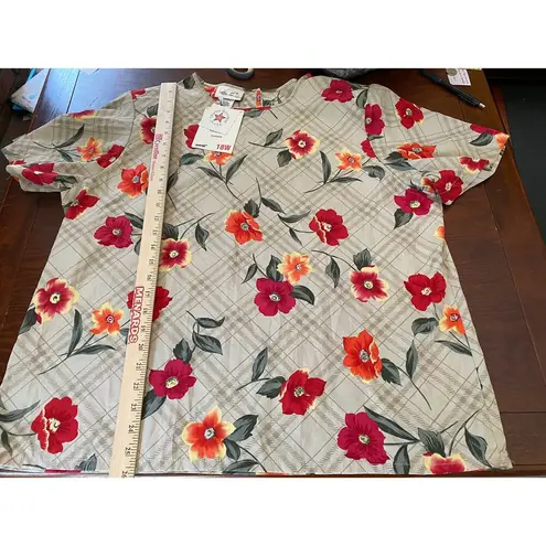 Kathie Lee Womens 18 W Blouse Floral Print Polyester Short Sleeve NWT Grannycore
