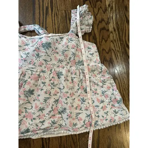 &merci &Merci Large Blouse Top Floral Ruffle Babydoll Tank Tie Bow Back 100% Cotton