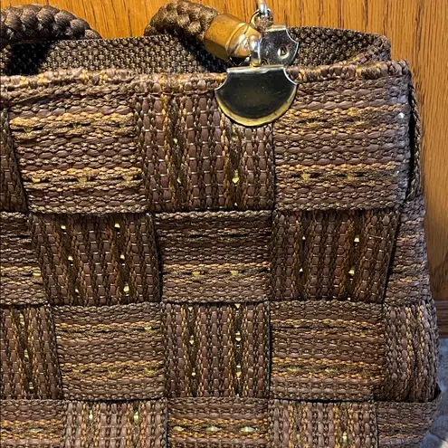 Vintage M & G Bertini Gold Brown Metallic Weave Bag with Woven Rope Handles