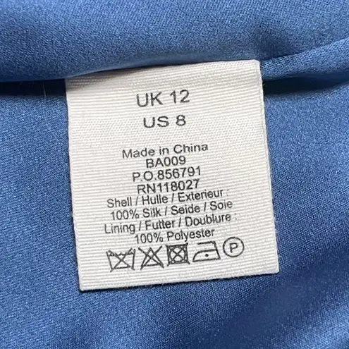 Boden USA NWOT! Boden SILK Abstract Blue Sleeveless Blouse Top Ruffled Neck Lined Size 8