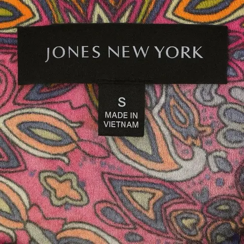 Jones New York Women’s Multicolor Geometric Print Short Sleeve Top Size S Pink