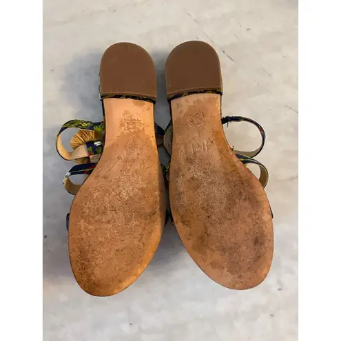 J. McLaughlin Mandy Floral Pom Pom Sandals Slides Size 8 Leather Blue Raffia - Image 5