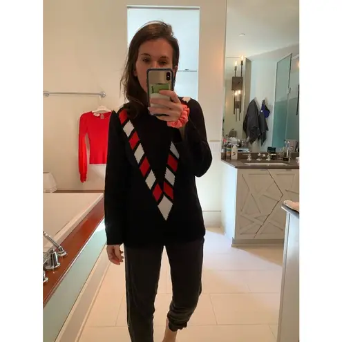 VICTOR GLEMAUD Black Red White Candy Detail Cotton Cashmere V Front Sweater S