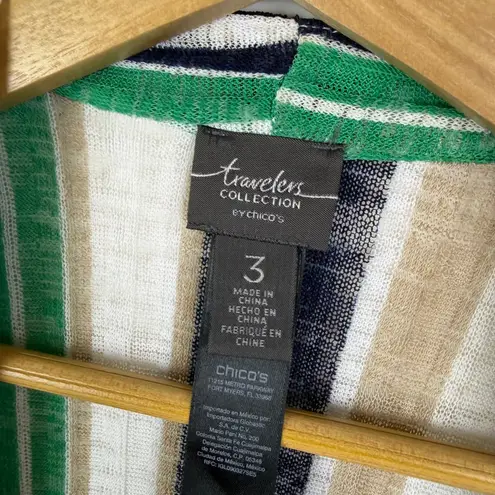 Chico's Travelers Striped Open Cardigan Size 3 XL Lightweight Sheer Boho Stretch