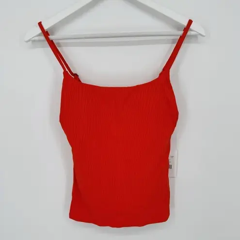 ANDIE The Longline Tank Tankini In Ribbed Siren Orange Med NWT