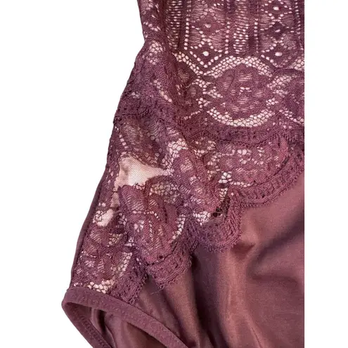 Adrienne Vittadini Burgundy Lace Trimmed Large Shaping Lace Bodysuit Feminine