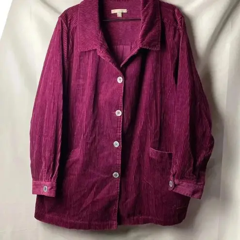 Woman Within WOMEN WITHIN SIZE 2X(26/28) PURPLE WINE CORDUROY SHIRT JACKET PLEATED BACK