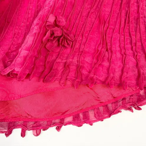 Y2K Coast Silk‎ Dress Womens 8 Ruffled Dopamine Strapless Fairycore Maximalist Pink