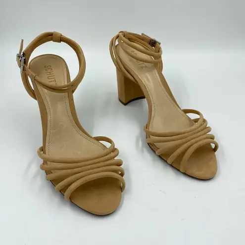 Schutz Nicolai Strappy Sandals Chunky Heel Open Toe Honey Beige NWT Size 10