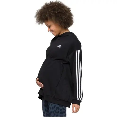 Adidas Cotton 3-Stripes Maternity Hoodie Women's Black Hooded Sweatshirt XS