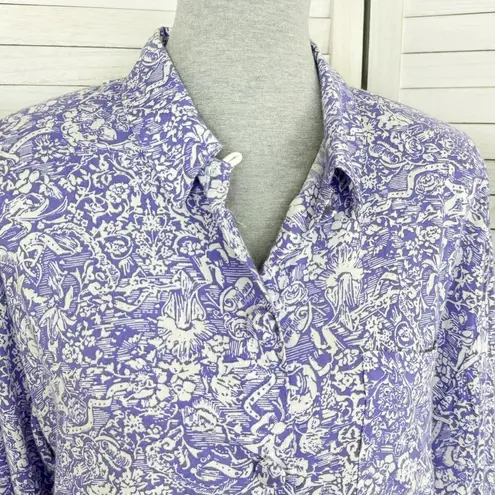 Premiere Vintage Floral Oversized Shirt Button Up Purple White Size 8 Boyfriend