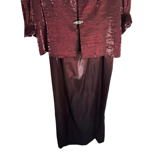 Alex Evenings Women Burgundy Metallic Jacquard 2 Pc Jacket Dress Set Size 14