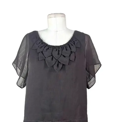 3.1 Phillip Lim Shift Dress Short Sleeve 3D Flower Neckline Brown Size US 10