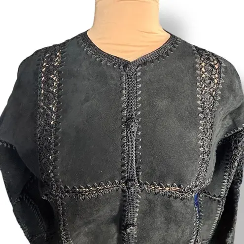 Vintage Scully Black Suede Leather Jacket Crochet Lace Trim Size 12 Western Boho