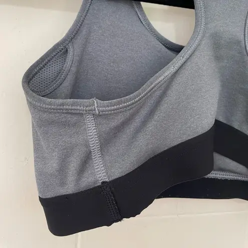 Nike  Dri Fit Sports Bra Removable Pads Grey Black Swoosh Racerback ~ Size M