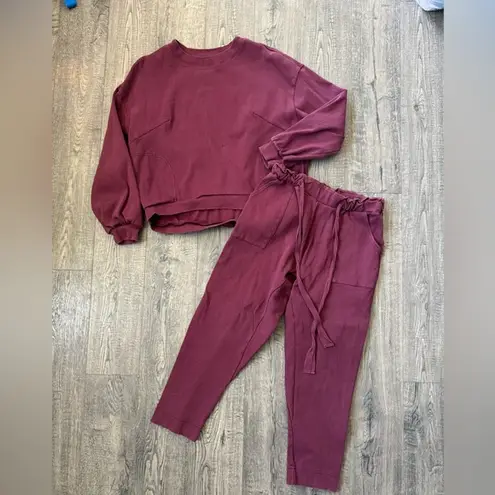 Free People  Beach Maroon Cotton Sweats Set