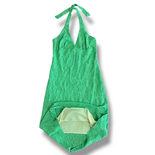 Glam Y2K Vintage Green Embroidered Floral Halter Dress Made in USA Size M