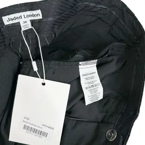 Jaded London Pinstripe Goliath Baggy Shorts, Black, W36