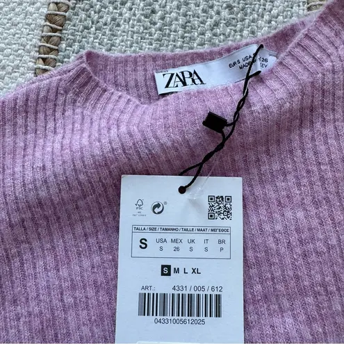 ZARA  Pink Lilac Side Pleat Crewneck Knit Sweater Women’s Size Small