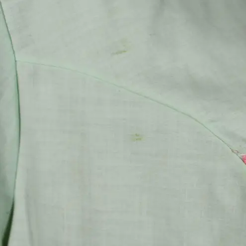 Vintage 1960s–70s Sears Pastel Green House Dress Floral Embroidery & Bow Detail Size XL