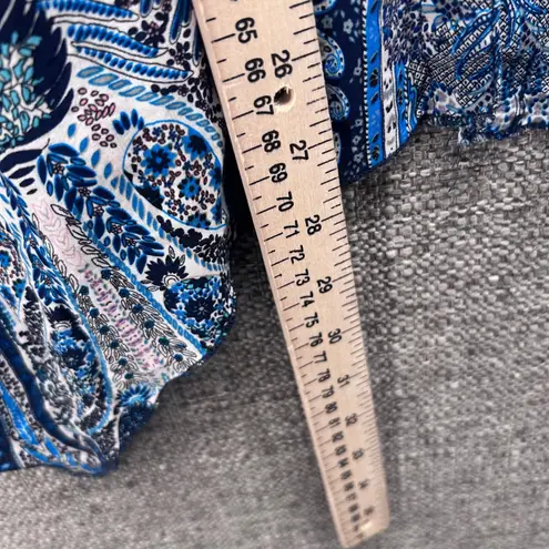 Womens Tunic Medium Fairy Blouse Boho Bohemian Flowy Paisley Handkerchief Hem Blue