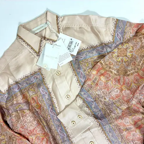 Zimmermann Illustration Paisley Silk Button Up Shirt Paisley Haze 4 US 0 AU NWT