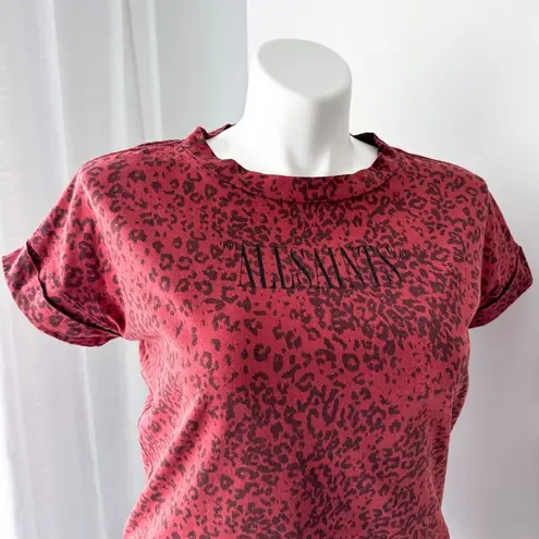 ALLSAINTS Red Leopard Print Logo Front Short Sleeves Oversized T-Shirt XS/ Small