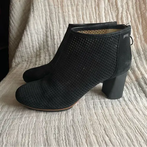Camper Myriam Perforated Black Heeled Ankle Boots 37 Black Size 7