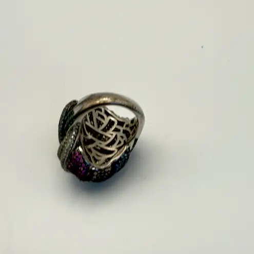 Love Knot Cocktail Ring Multicolor Rhinestone Statement Ring sz 9 Silver