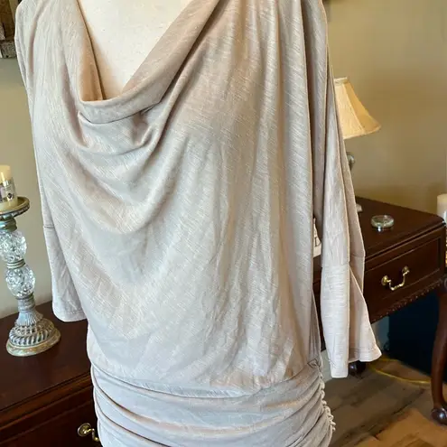 Drape Neck Top Tan Sparkly Champagne Shirt Womens S Gold