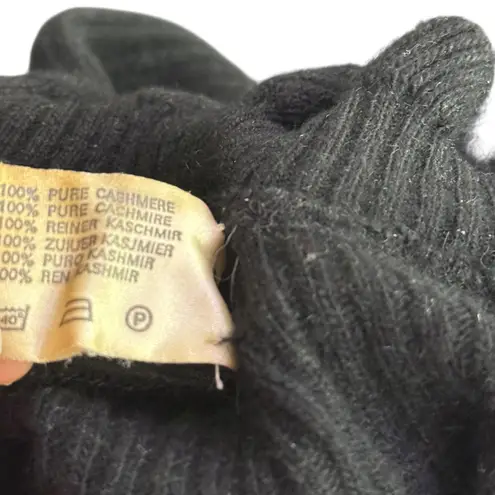 Vintage Lyle & Scott Cashmere Ribbed Mock Neck Ruffle Sweater Women XS Preppy Black