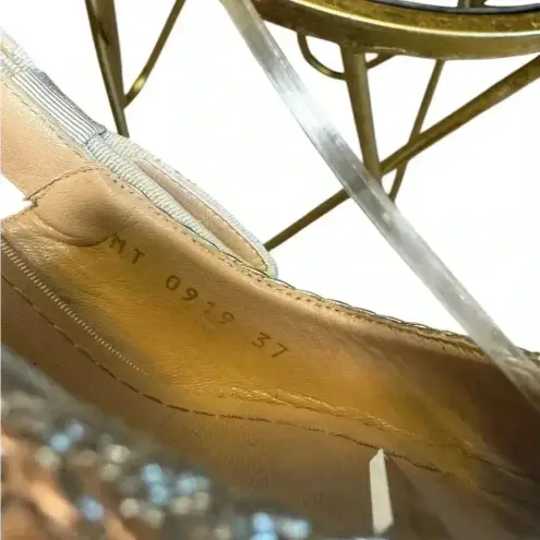 Dior Christian  Nude Chrome Shoes With Crystal On The Side Ribbon Band.