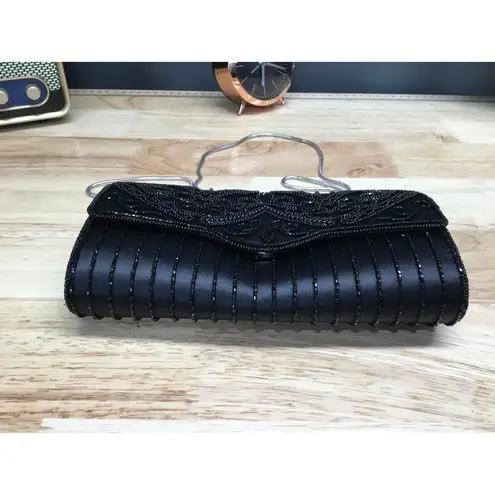 Vintage Hashimoto Women's Black Beaded Chain Strap Embellished Shoulder Bag