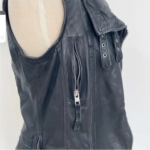 All Saints black leather moto vest NEW