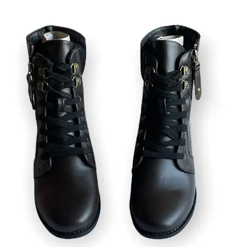 Dottie boot brown side zipper combat lace up round toe low heel boot Sz 7
