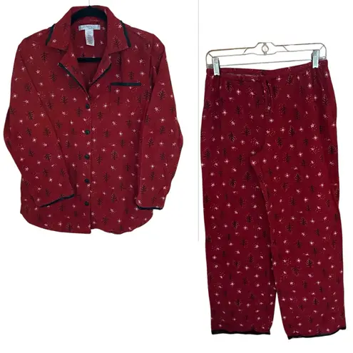 Ellen Tracy Pajama Set Womens Tree Star Red Black Christmas. Womens Size Small.