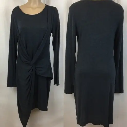 XCVI Blue Long Sleeve Draped Twist Tie Waist Midi Dress L